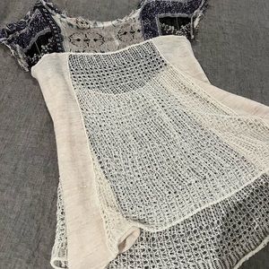 FREE PEOPLE, Summer Mesh Top Or Beach Cover, Off White, Loose Fitting, Size S